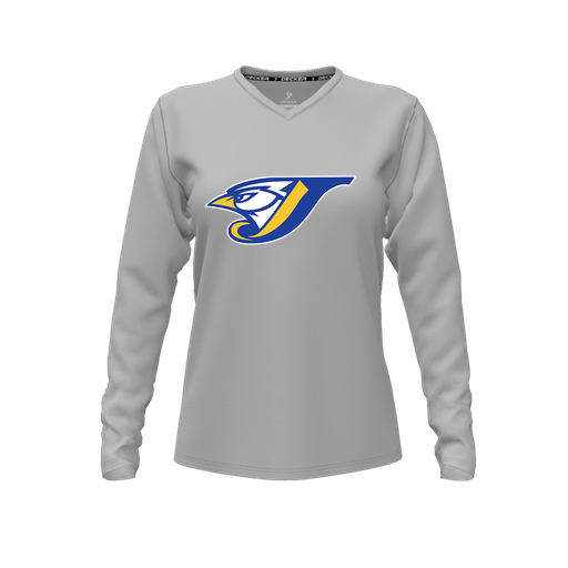 [CUS-DFW-TEES-CMF-VNK-LSL-GRY-FYXS-LOGO1] Decker Comfort T-Shirt (Female Youth XS, Gray, V Neck, Logo 1, Long Sleeve)